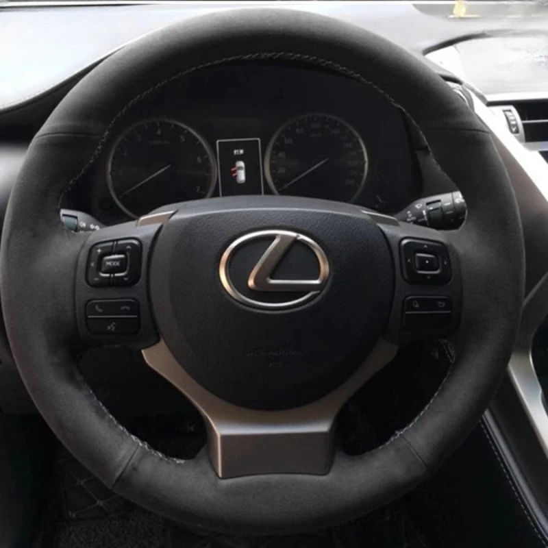 

For Lexus NX300 NX300H IS350 2015-2021 Hand-Stitched Non-Slip White line suede Genuine Leather Car Steering Wheel Cover