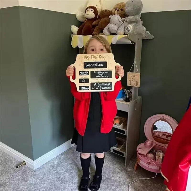 First Day of School Sign - Reusable Memory Photo Board with Handles Back to School Starting School Nursery Preschool