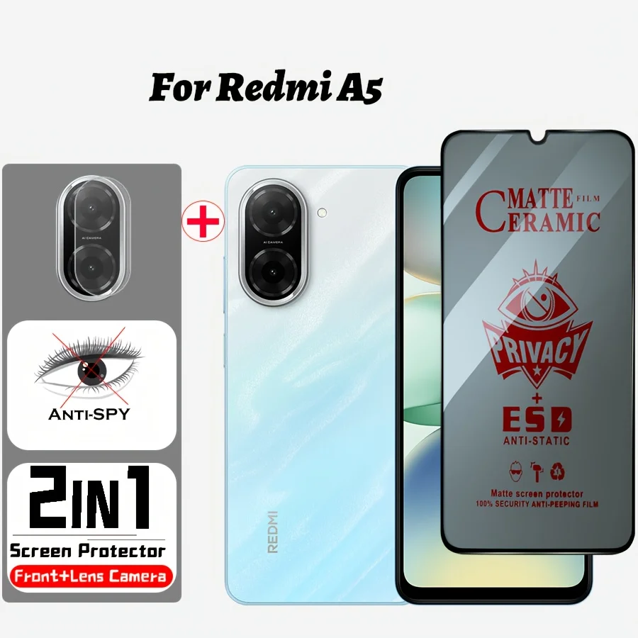 

2-in-1 for Xiaomi Redmi A5 Matte Ceramic Soft Film Anti-Spy Tempered Glass and Camera Lens Protector Anti-Static and Privacy