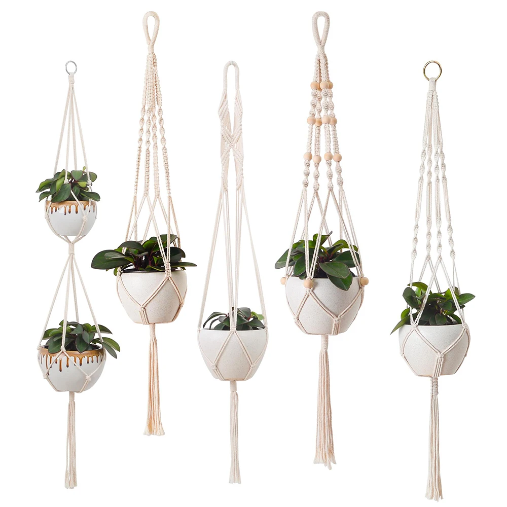 

Popular High-quality Hand-woven Flower Pot Hanging Net Flowerpot Knotted Cotton Rope Plant Hanger Basket For Home Wall Decor