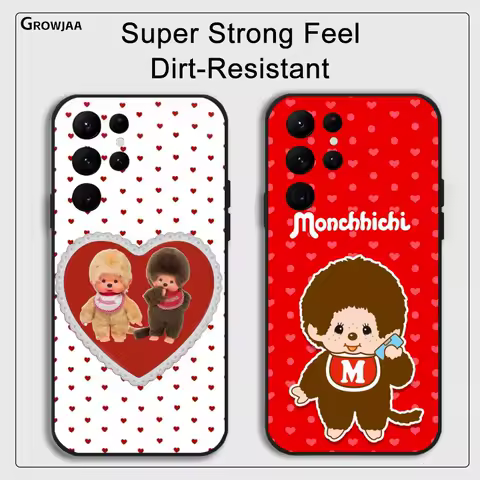 Cute Cartoon M-Monchhichi Phone Case For Samsung Galaxy S25 S24 S22 S23 Ultra S21 S20 Plus 5G Protective Silicone Funda