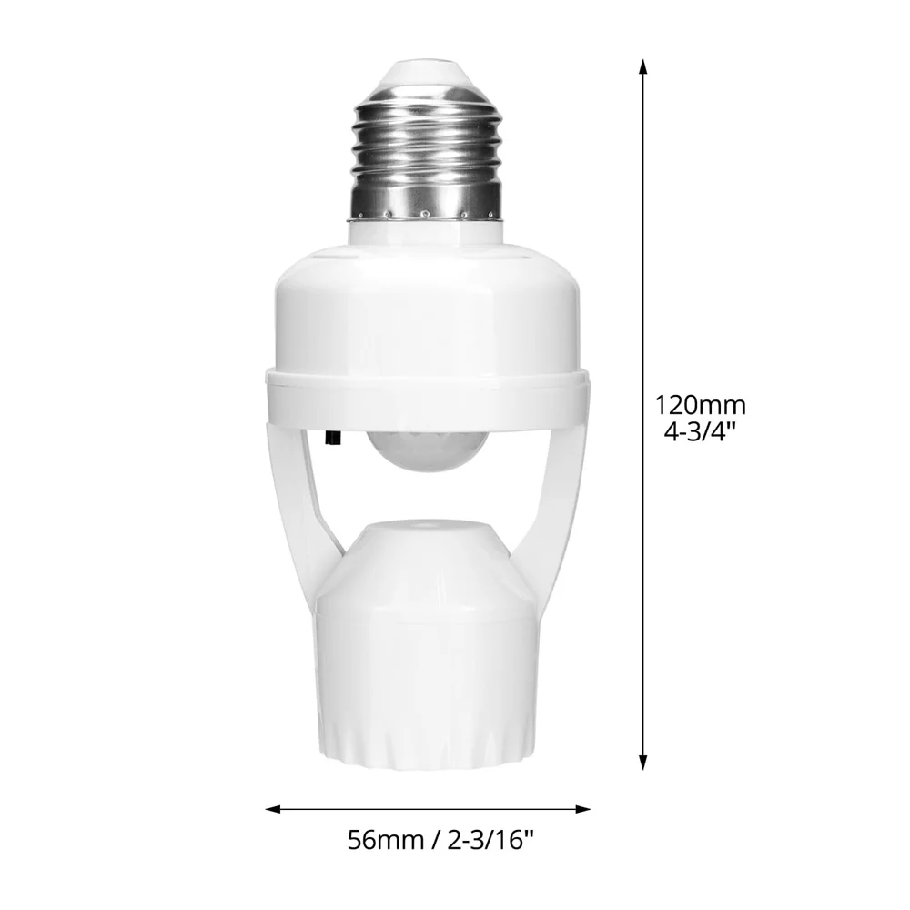 2PCS Motion Sensor E26/E27 Socket Adapter Adjustable Timing & Lux for Basements, Garages, Door Porch(Without Led Bulbs)