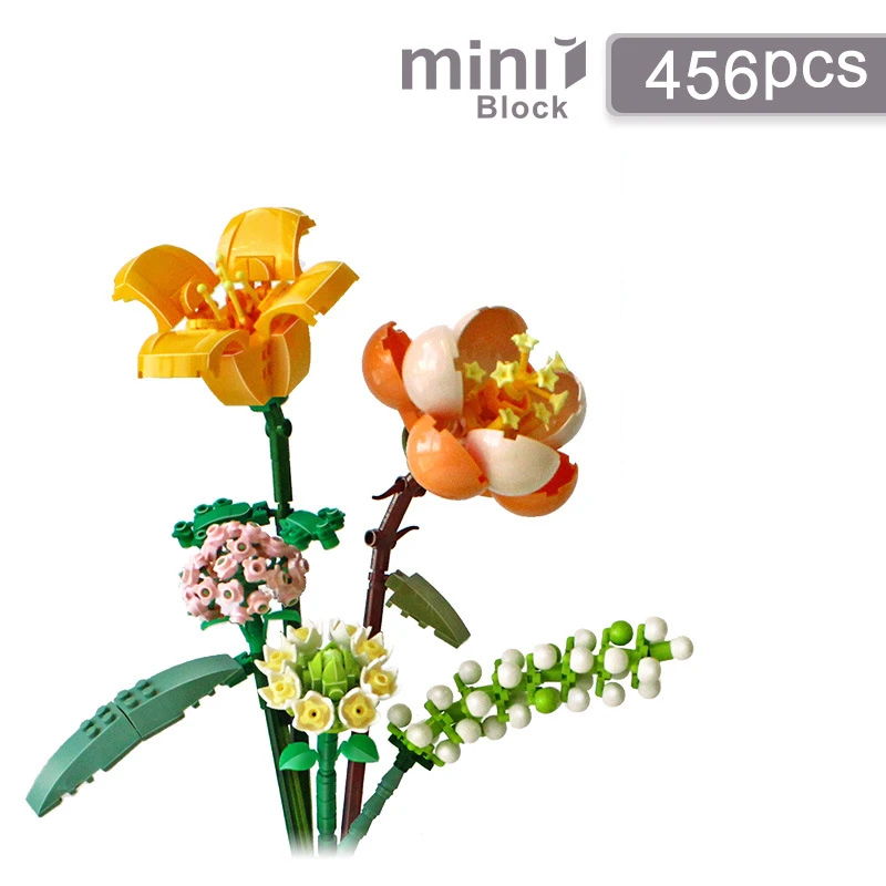 NONE Romantische Rosen, Blumen, Sonnenblumen, Narzissen, Gärten, Haus, Bausteine, klassisches Modell, Mini-Steine, Sets, Kinder-Sets 6