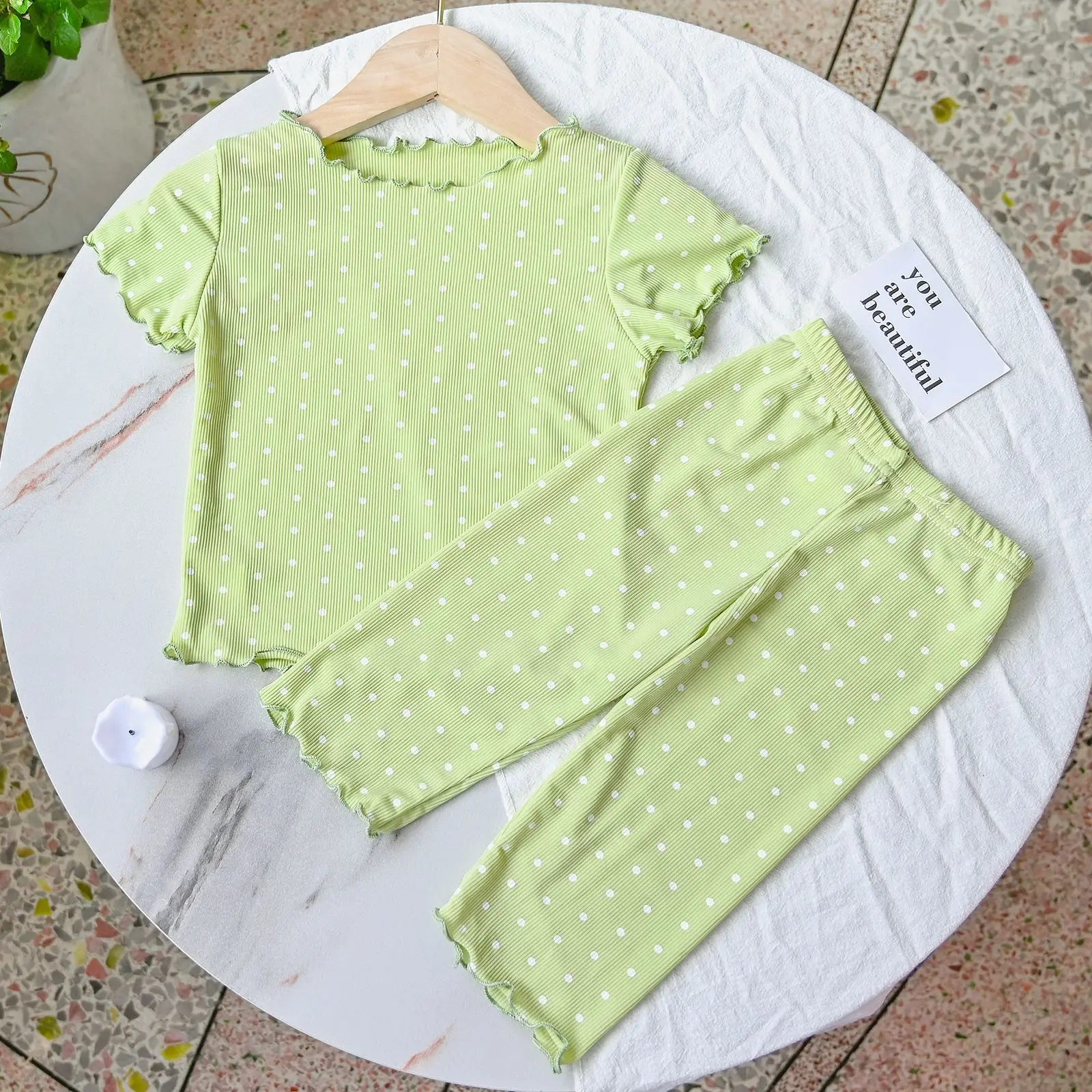 Summer Thin Kids Short Sleeve Ice-cold Feel Pjs Children's Sleepwear Girls Casual Clothes Air Conditioning Baby Dots Home Wear