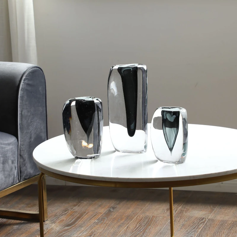 

Thickened glass vase, transparent gray home ornament, soft packaging, new product, heavy vase.