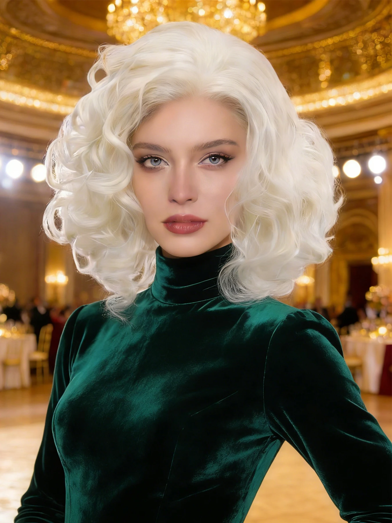 Platinblonde kurze lockige Bob-Perücke aus Synthetik mit Seitenpartie für Damen, Retro 50er Jahre, Halloween-Party, Cosplay-Kostüm, Haarteil – Detail 1