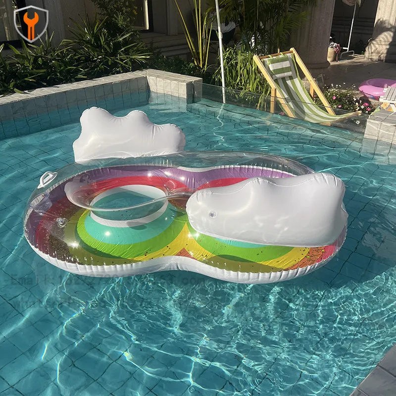 Internet celebrity sequined rainbow backrest swimming ring water inflatable u-shaped lounge chair floating row adult