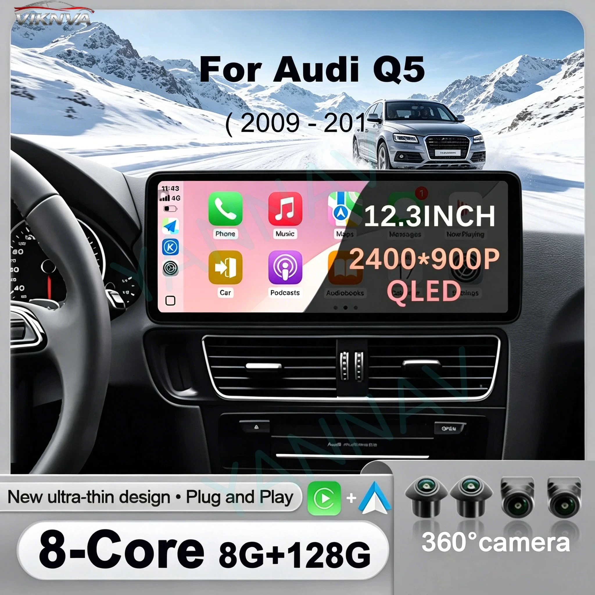 QLED Screen Android 16 Car Video Multimedia Player For Audi Q5 2009 - 2019 Wireless Carplay HD Touch Screen GPS Navigation