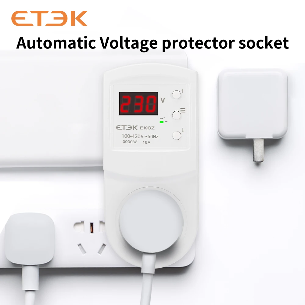 ETEK Protection Over Voltage Protector Relay 16A AC140-300V 16A Electronic Multifunctional Refrigerator Plug Socket EKCZ