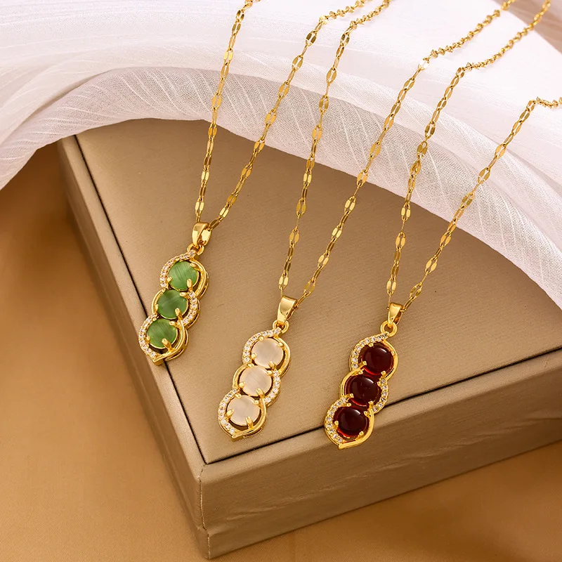 

Non-fading chain, love bean necklace pendant, red cat's eye stone crystal collarbone chain