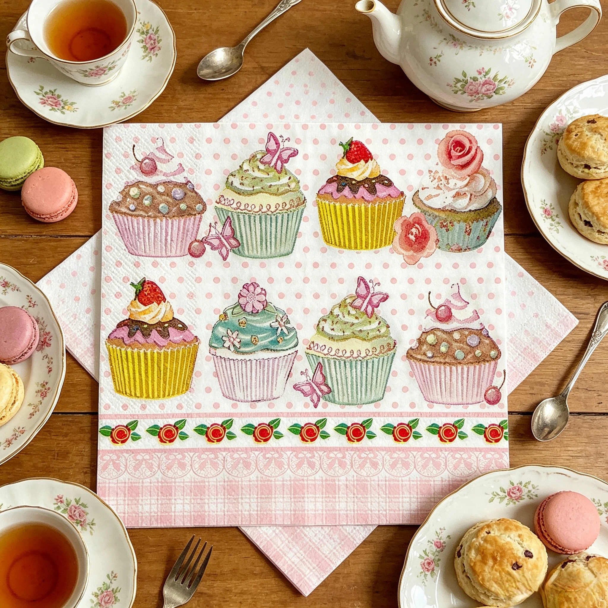 20 Count Romantic Pink Cupcake Guest Napkins, Perfect for Birthday Party, Afternoon Tea, Picnic, Wedding, Decoupage Crafts