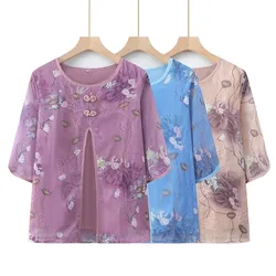 Women Spring Summer Style Blouses Fake Two Pieces Shirt Lady Casual Half Sleeve Positioning flower Blusas Tops