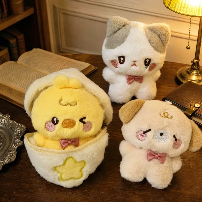 Portable Egg Plush Keychain Fluffy Cartoon Duck Cat Dog Stuffed Doll Bag  Bedroom Desk Ornament Gifts.
