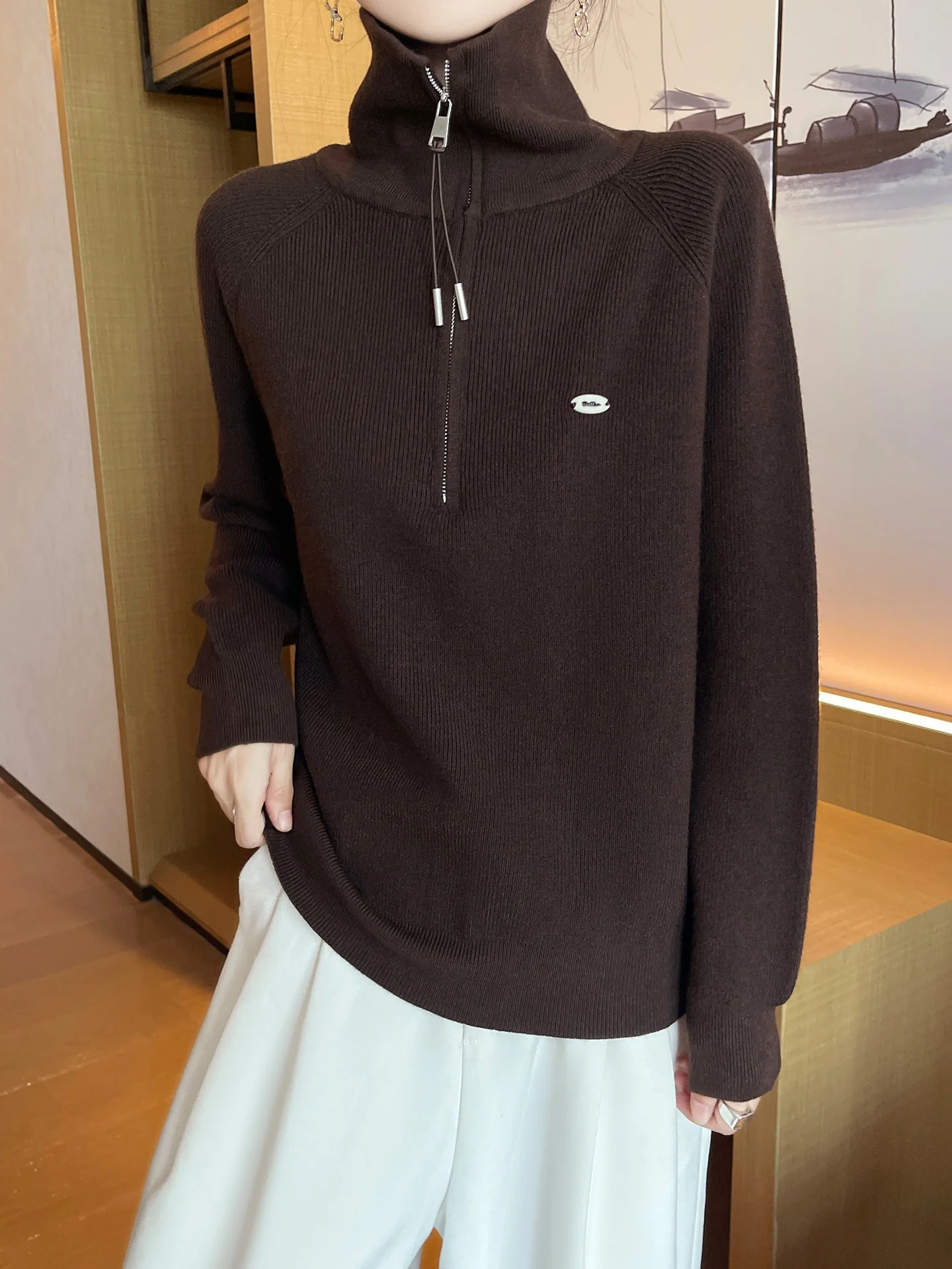 Nuevo suéter de punto suave para mujer con cremallera f Color puro Casual suelto ajuste largo Sve cálido adelgazante capa Base superior ropa interior