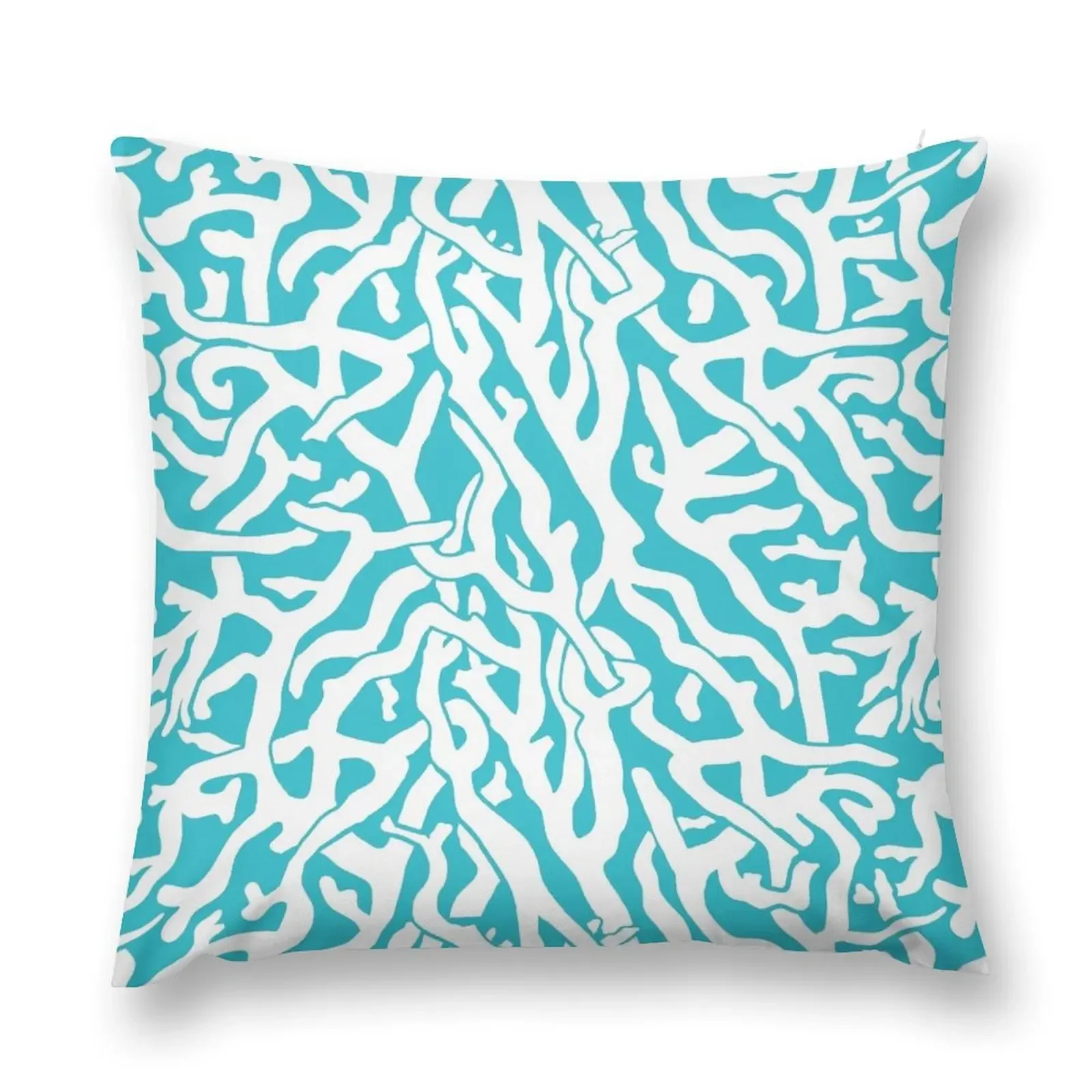 

Coral Reef Pattern White Aqua Blue Beach Throw Pillow Throw Pillow Covers luxury throw pillow covers Decorative Cushion
