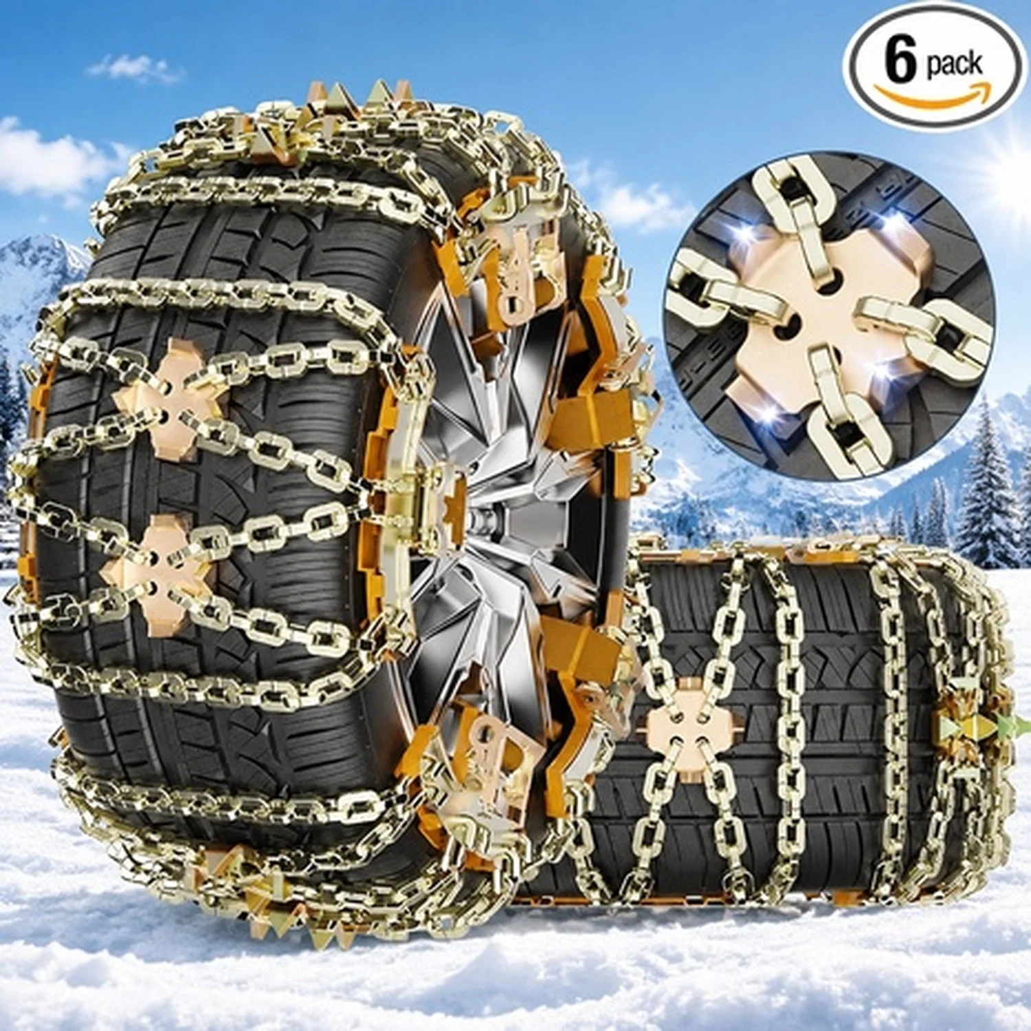Snow Chains, Tire Chains for Car SUV Pickup Trucks, Adjustable Portable Universal Emergency Anti Skid Snow Car Tire Chains