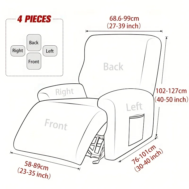 4PC/set Solid Color Recliner Sofa Cover Single Seat Elastic Relaxing Reclining Chair Cover Armchair Cover Furniture Protector