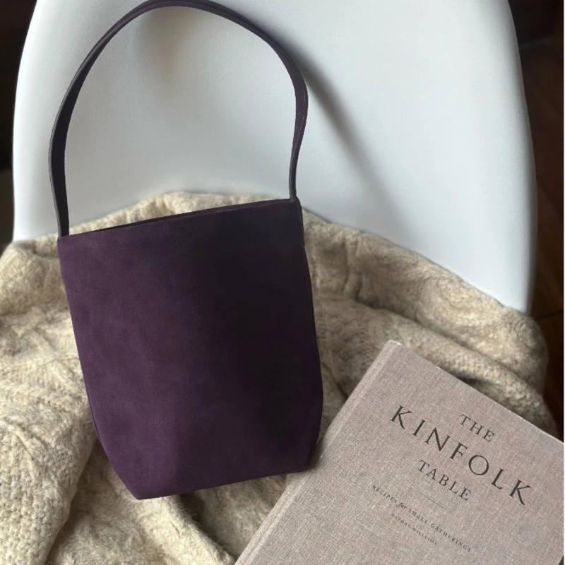 

Vintage Frosted Bucket Shoulder Bag,Simple Casual Commuter Tote Bag, Solid Color Women's Handbag European Hobos Bag,Purple