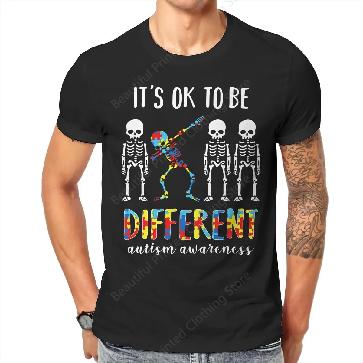 100% Cotton Autism Awareness T-shirt It Okay To Be Different Print Cool Men's Women's T-Shirts Streetwear Basic Top