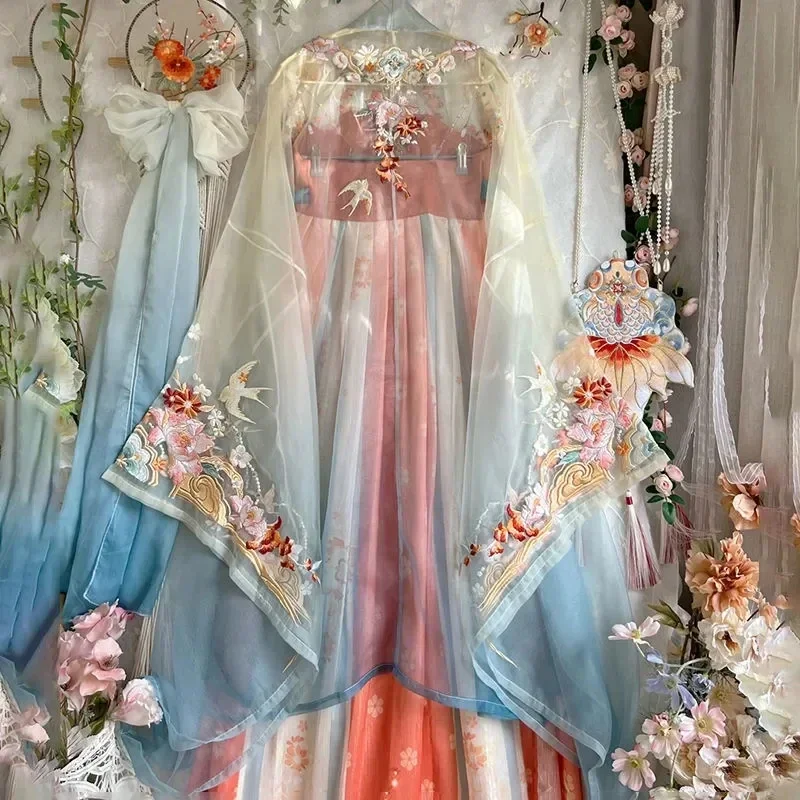 Весенне-летний китайский женский традиционный костюм ханьфу для танцев, костюм феи, древняя принцесса, нежное платье для косплея с вышивкой, S MN3