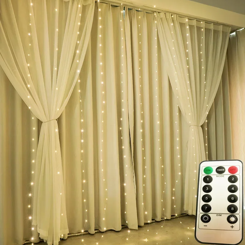 Guirxiété lumineuse LED avec télécommande, décoration de vacances de Noël, lumière dégradée, guirxiété de chambre à coucher, éclairage à distance, rideau, joyeux Noël