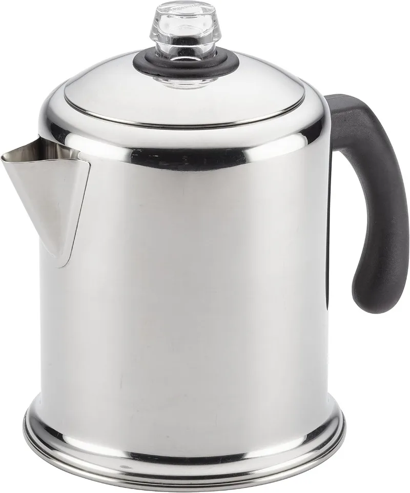 47053 Klassieke Roestvrijstalen Yosemite 12-Cup Koffiepercolator, 12 Cup Koffiezetapparaat, Zilver