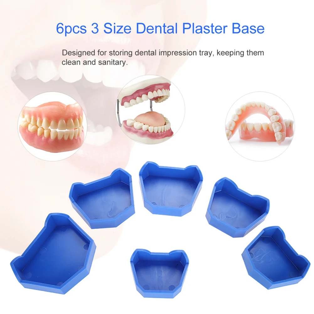 6Pcs/set 3 Sizes Dental Model Base Set Dental Mold Plaster Base Denture Tray Dentist Lab Former Base Kits Rubber Impression