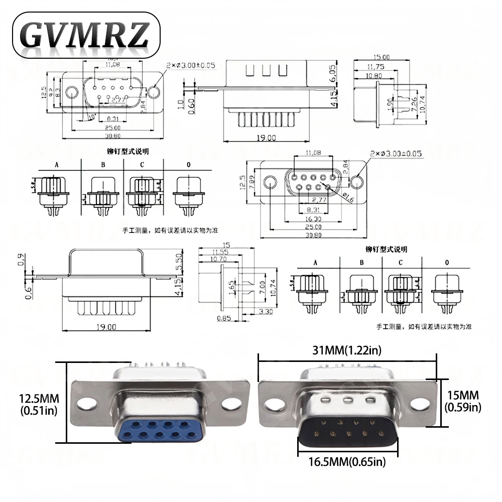 2Set DB9 Adapter Connector Core DB15 DB25 DB37 RS232 Serial COM Plug Connectors Hole/Pin Female Male Port Socket D Sub DP9