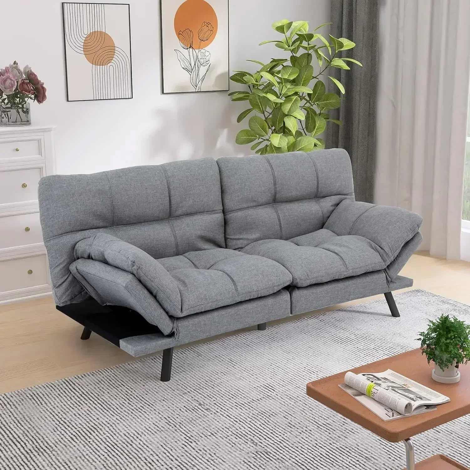 Hcore Convertible Futon Sofa Bed Couch,Memory Foam Futon Couch Bed,Loveseat Sleeper Sofa Bed,Small Splitback Linen Modern Sofa f