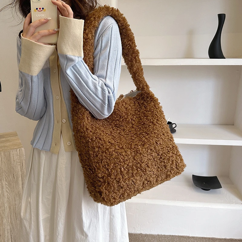 Trendy Teddy Hair Shoulder Bags Women Tote Handbags and Purses 2023 New  Ladies Messenger Bags High Quality