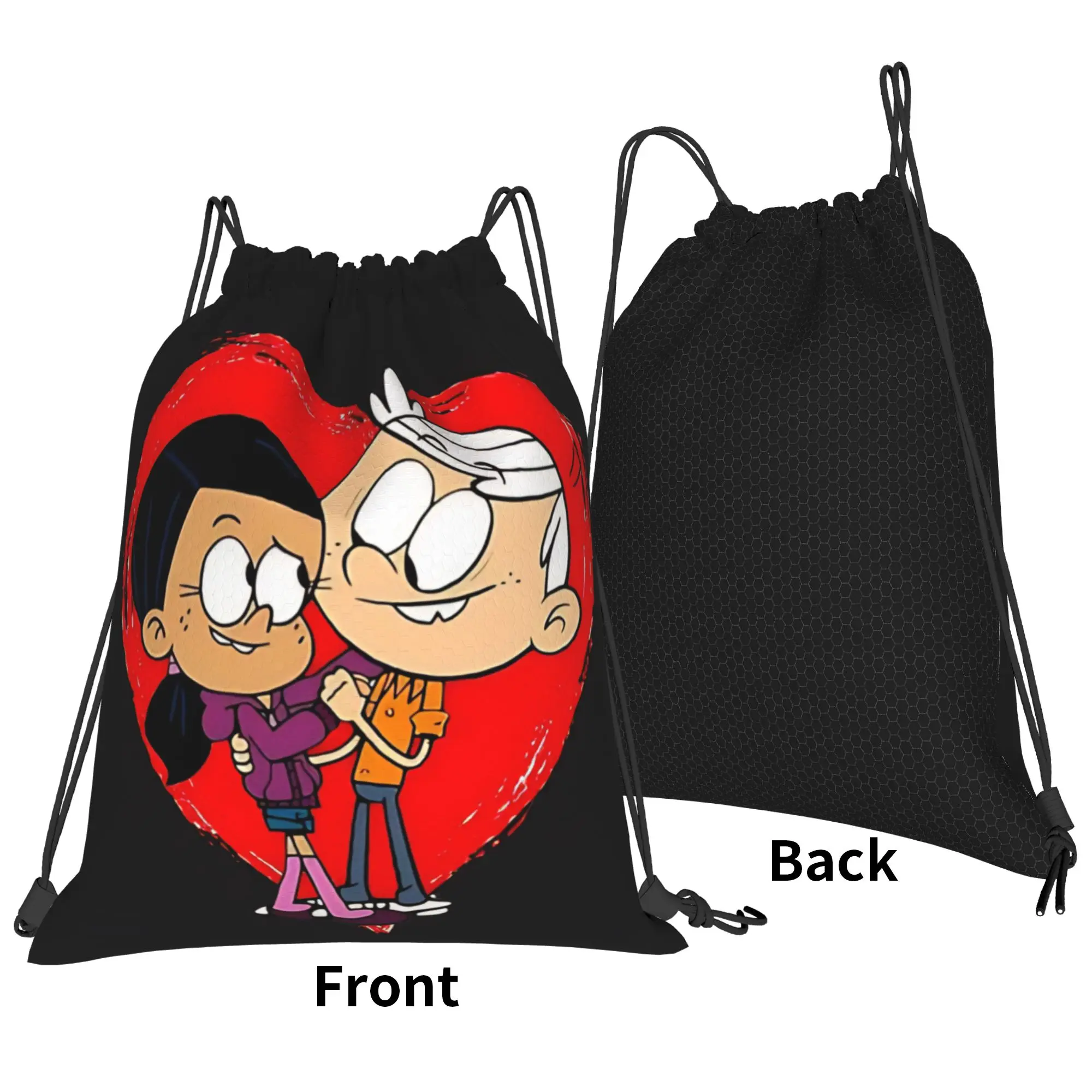 The loud house cartoon couple heart Portable Hiking Riding Gym Drawstring Storage Sporty Backpacks
