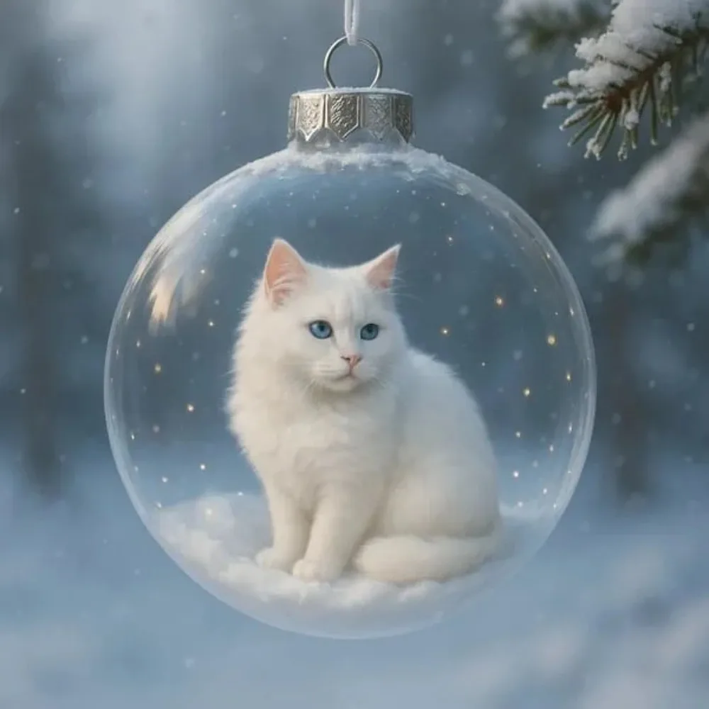 New Plastic Cat Ornament DIY Solid Color Acrylic Bauble Creative Replacement Caps Tree Decorative Ball Ornament Gift