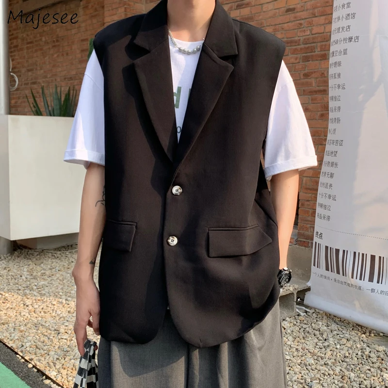 

Vests Men Coat Gentle Fashion BF Sleeveless Design All-match Baggy College Handsome Streetwear Teens Hip Hop Clothing Japanese