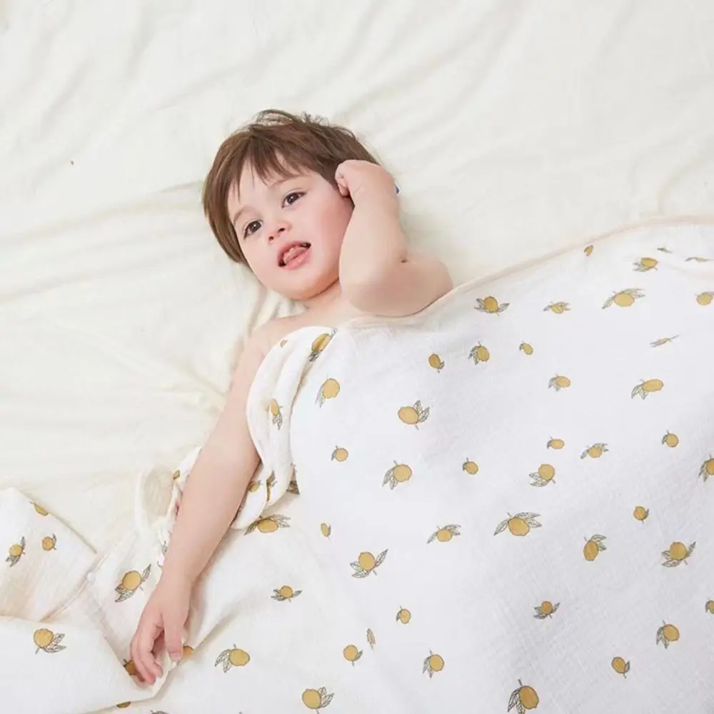 Pure Cotton Baby Crepe Cloth Double-layer Gauze Little Bear Printed Delivery Room Bag Soft Texture Single Layer Newborn Cloth