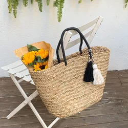 Casual Large Capacity Weave Wicker Rattan Bag 2024 New Summer Women Straw Handbag Female Travel Bohemia Ladies Shopper Purses