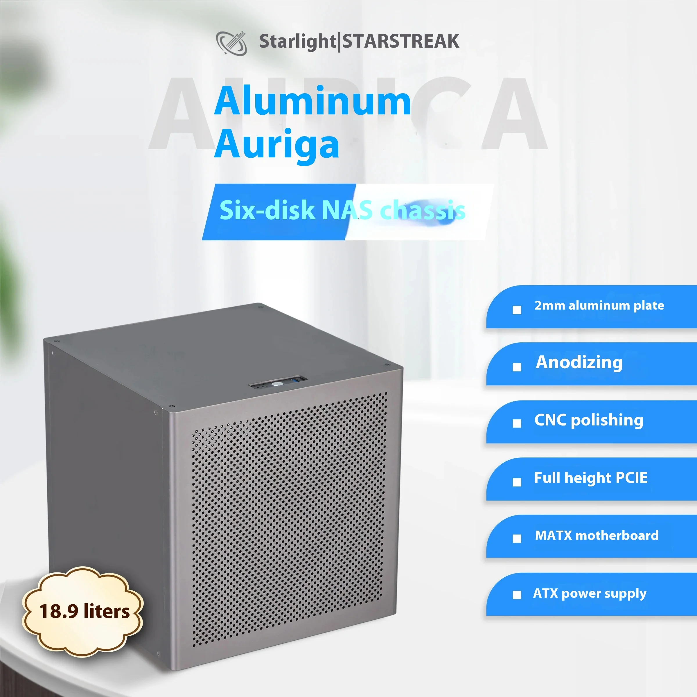 Auriga 6-disc NAS Chassis 2mm Anode Aluminum MATX Main Board ATX Power Supply Flying Bull Black Synology UNRAID