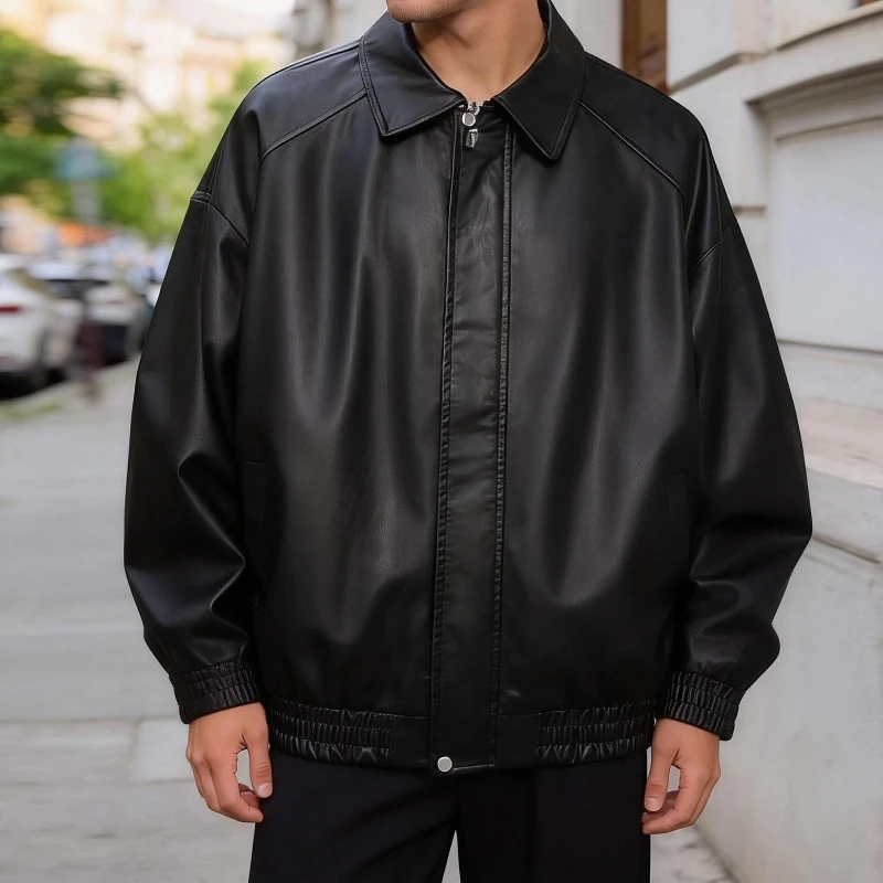 

2026 Men's Spring/Autumn Leather Jacket Loose Streetwear Casual Coat