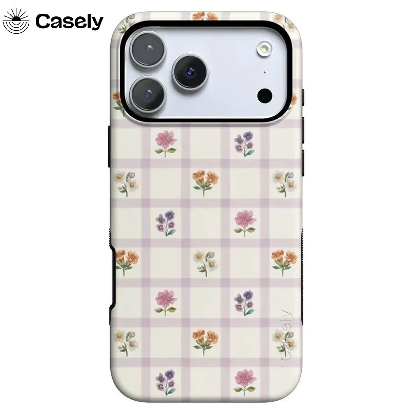 Pastel Grid Floral Casely Phone Case for Samsung Galaxy S20 S23 S24 S25 S26 FE Plus Ultra Edge 5G Double-layer Back Cover