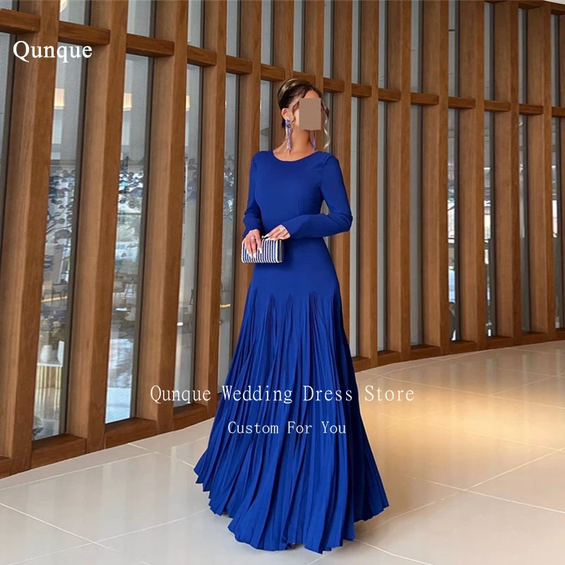 Qunque Dubai Customized Evening Dress Royal Blue Long Sleeves A Line Vestidos De Fiesta Ladies Dresses for Special Occasions