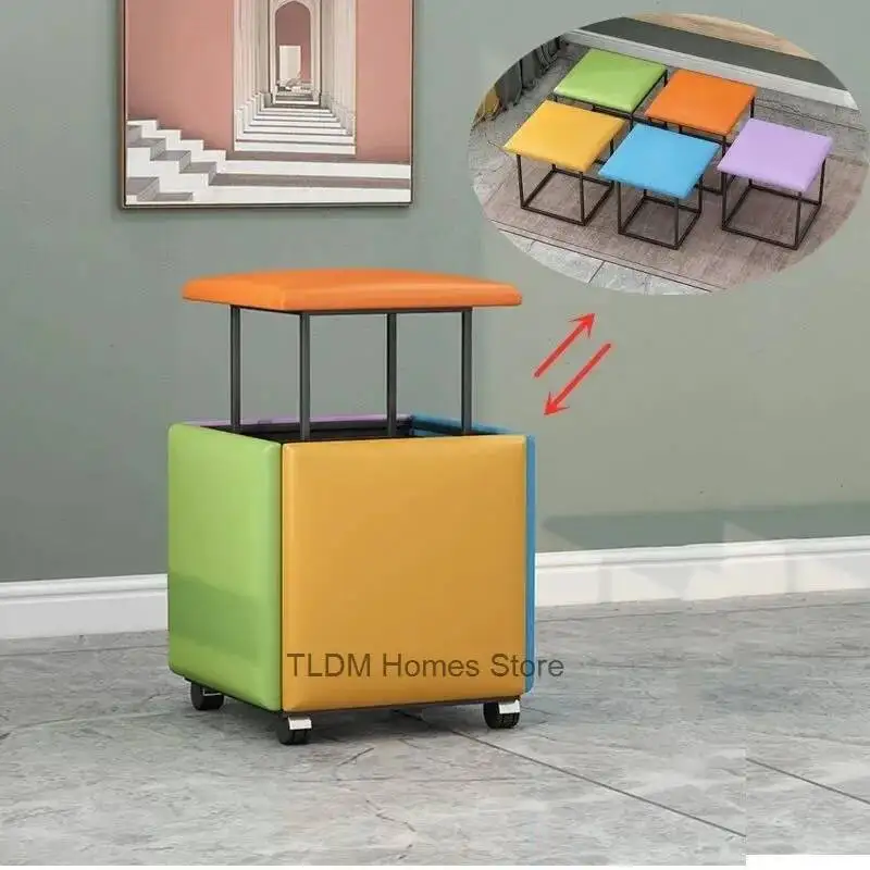 Stool Creative 1 Modern 5 in Sofa Living Room Furniture Home Rubik's Cube Combination Fold Stool Iron Storage Ottomans
