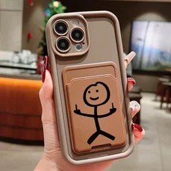 Cartoon Fun Matchman Insert Card Bag Silicone Soft Phone Case For iPhone 17 16 15 14 13 12 11 Pro Max 7 8 Plus 16E Soft Cover