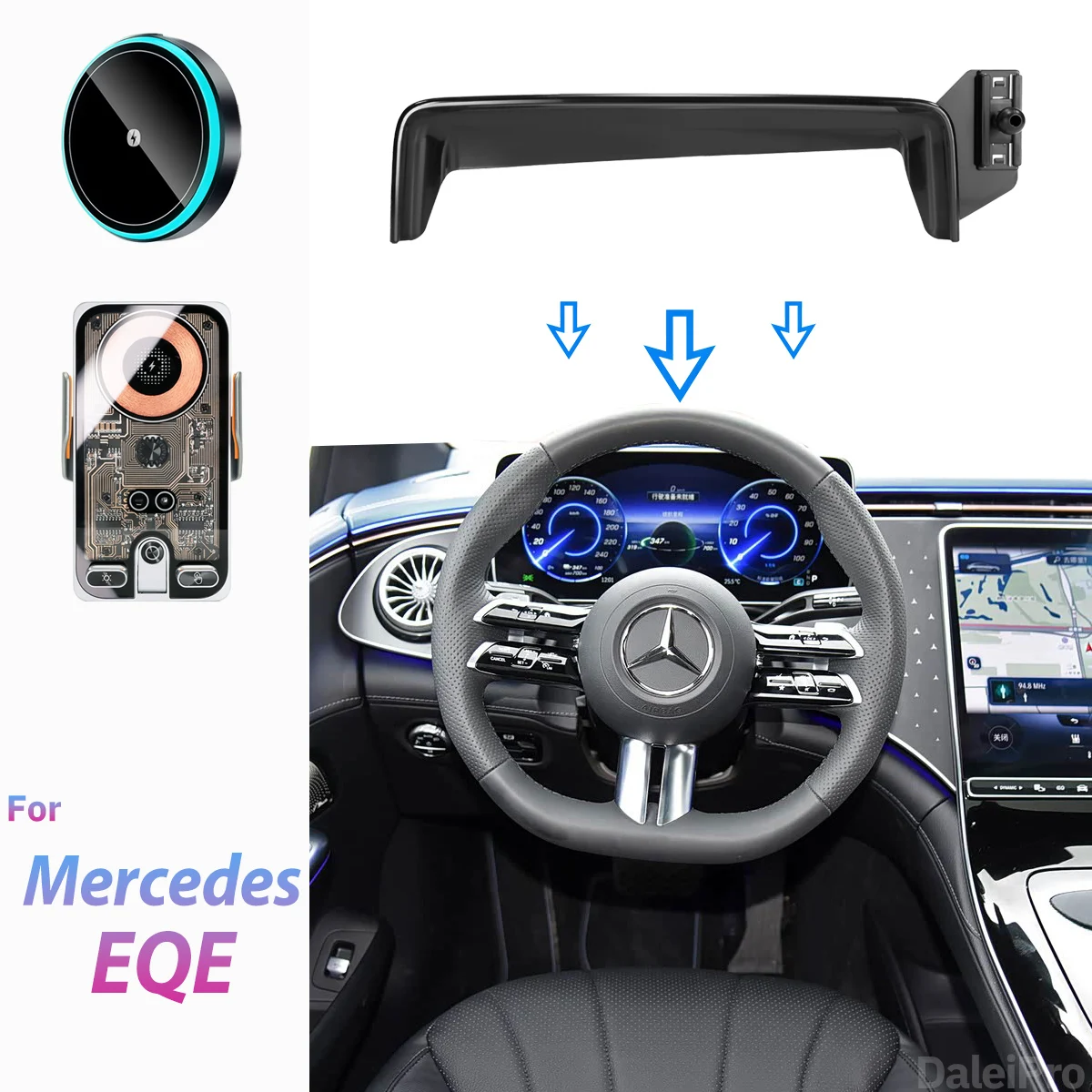 Für Mercedes-Benz EQE 350 2023-2026 Auto-Handyhalterung Bildschirm-Fixierclip Kabelloses Ladegerät Maßgefertigte Handy-Bildschirmhalterung Zubehör