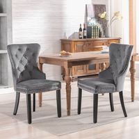 Velvet dining chairs 2-piece set with oak legs, button, chrome knocker and nail head trim Bedroom chair Kitchen chair