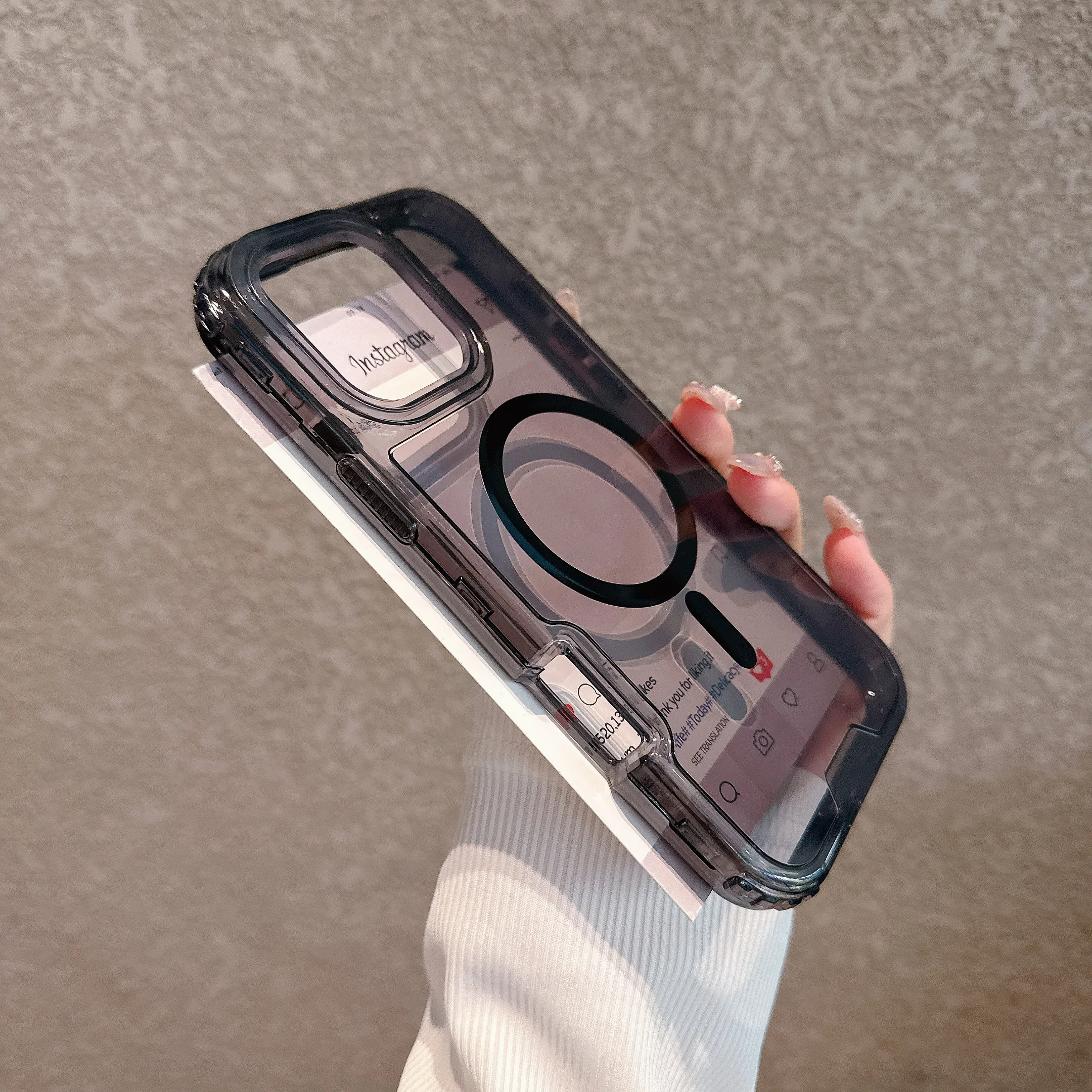 Wireless Charge Armor Clear Hard Phone Case for iPhone 11 12 13 14 15 16 Pro Max PC+TPU Shockproof Transparent Magnetic Cover