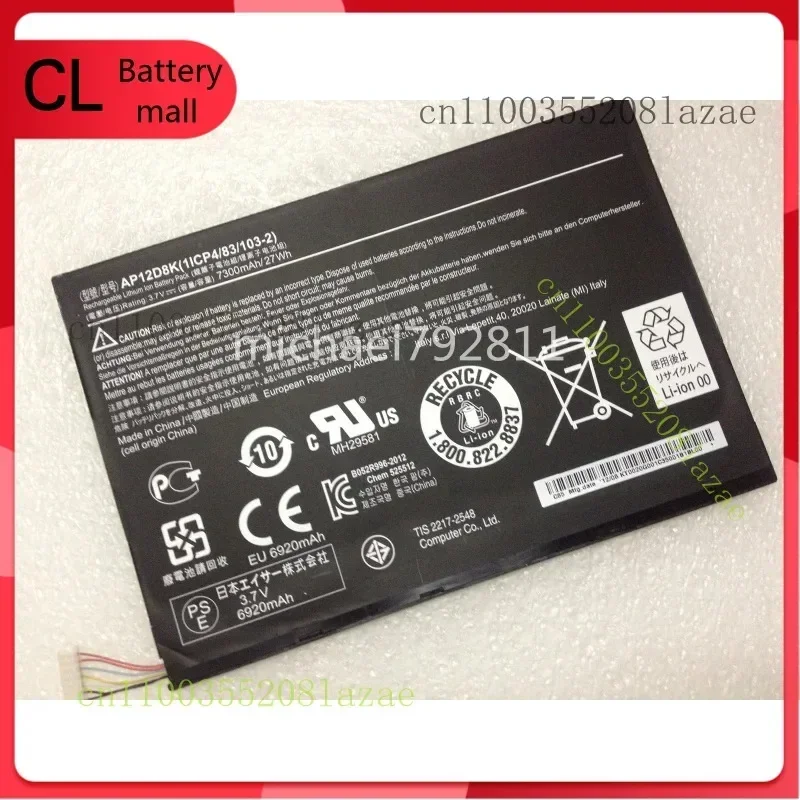 

Q New 3.7V 27Wh Genuine AP12D8K Battery for Acer Iconia Tab A3-A10 P3-171 W510P