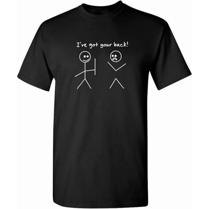 GB Men'S Limit Of Hot Printing In Summer And I Got Your Back Stick Figure Friendship Funny Black T Shirt04195