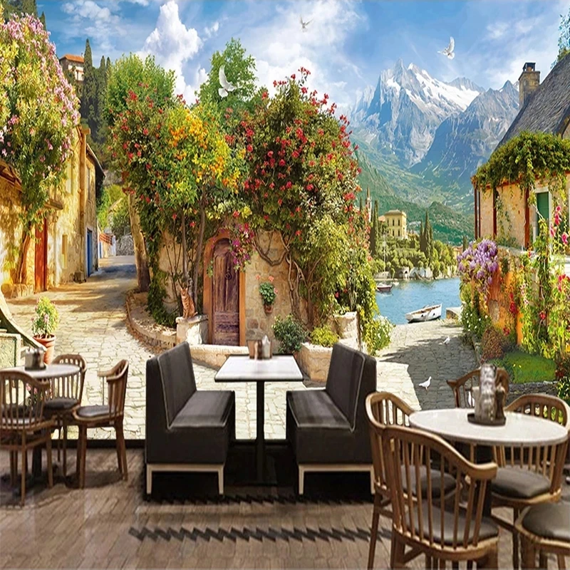 Custom 3D Poster Wallpaper Retro European Small Town Landscape Mural Coffee Shop Restaurant Living room TV background bedroom 8d