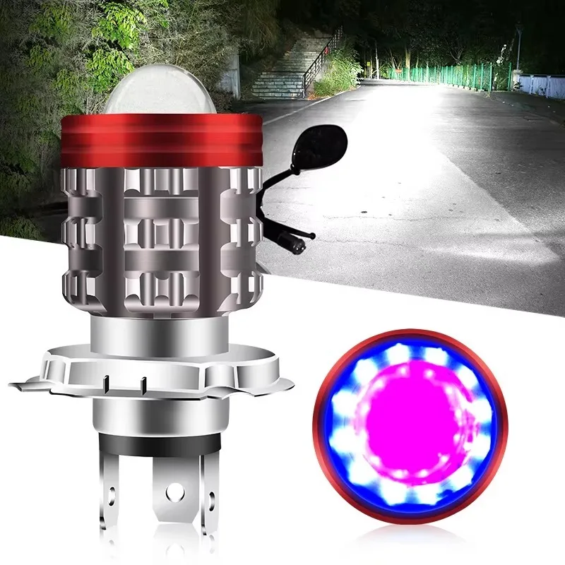 1pcs H4 LED Motorcycle Headlight BA20D H6 Angel Eye Motor Led Bulb Motorbike Head Lamp White Yellow High Low Beam Universal
