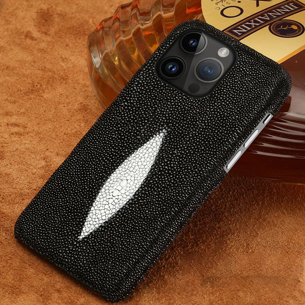 

Genuine Stingray Leather Phone Case for iPhone 16 15 12 13 14 Pro Max Plus 14Pro 15Pro 11 Promax Luxury Shockproof Back Cover