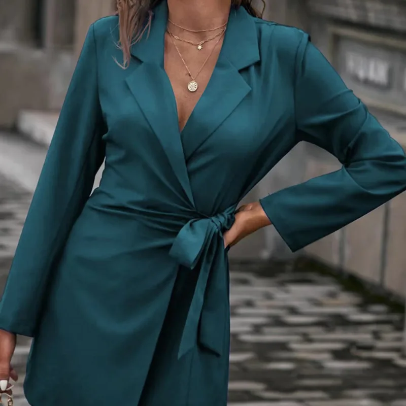 2024 Women's Autumn/winter New Lace-up Waist Shirt Loose Candy Color Mid-length Suit Jacket Fashion Workplace Dress Skirt